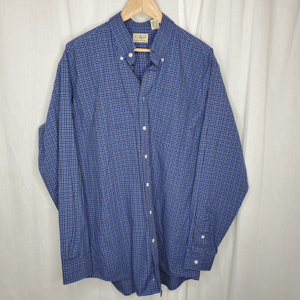 LL Bean Mens Blue Plaid Button Down Lg Tall